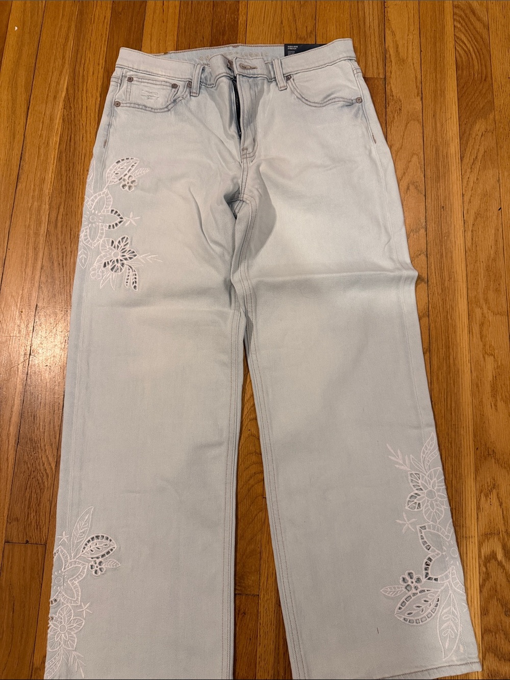 American Eagle Outfitters Embroidered Wide-Leg Jeans